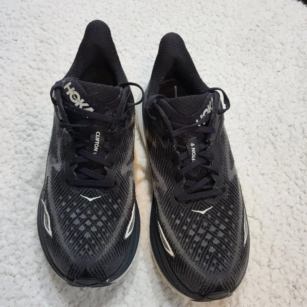 Hoka One One Clifton WIDE  Men Running Sneakers Black Men's size 9.5 2E